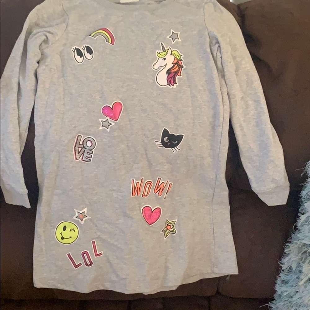 Gray patch girls dress with long sleeves